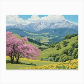 Cherry Blossoms In The Mountains Canvas Print