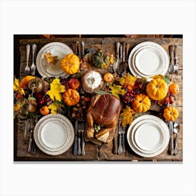 An Autumnal Composition On A Rustic Wooden Table Setting Featuring A Variety Of Harvested Ingredien (3) Canvas Print