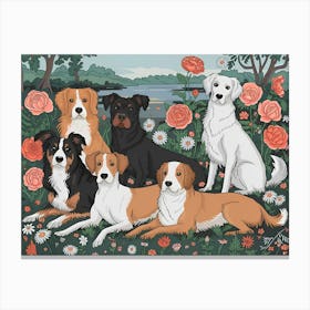 Dogs And Flowers : William Morris Inspired Dogs Collection Canvas Print