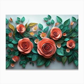 Roses Surrounded By Leaves And Flowers Canvas Print