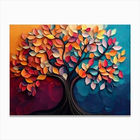 Colorful Tree With Leaves On Hanging Branches Illustration Background 4 Canvas Print