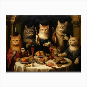 Medieval Cats At A Banquet Romanesque Oil Painting Inspired Canvas Print