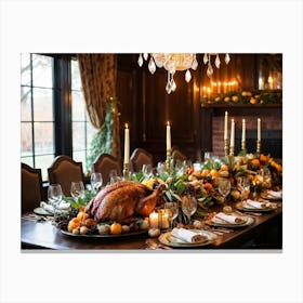 A Sumptuous Thanksgiving Banquet Showcasing A Centerpiece Of Succulent Fresh Roasted Turkey Surrou (5) 1 Canvas Print