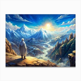 Man In A Robe Standing On A Mountain Peak Canvas Print