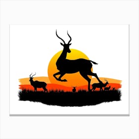 Antelopes At Sunset Canvas Print