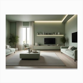 A Modern Living Room Interior With A Green Color Scheme Canvas Print