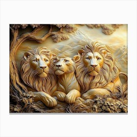 Beautiful Lions 3d Relief Art Canvas Print