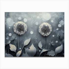 Black Dandelion and Leaves 3d Canvas Print