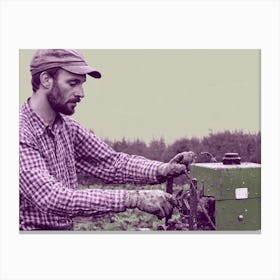 Farmer In The Field Purple Canvas Print