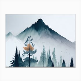 Mountain And Forest In Minimalist Watercolor Horizontal Composition 4 Canvas Print