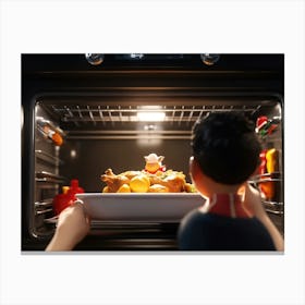 Child Preparing Food In The Oven Canvas Print