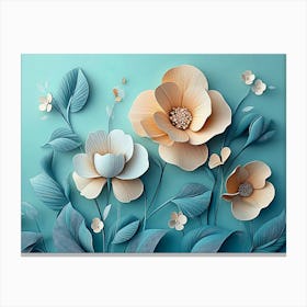 3d Simple Floral Painting Light Blue Background 1 Canvas Print