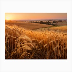 Golden Wheat Field At Sunset Canvas Print