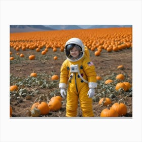 Astronaut Child In A Pumpkin Patch 1 Canvas Print