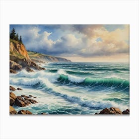 Waves in Motion: Nature’s Strength Rocky Shore Canvas Print