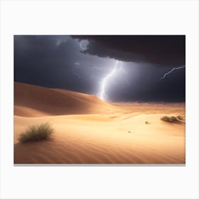 Desert Sand Dunes Struck By Lightning Canvas Print