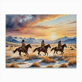 Indians At Sunset 1 Canvas Print