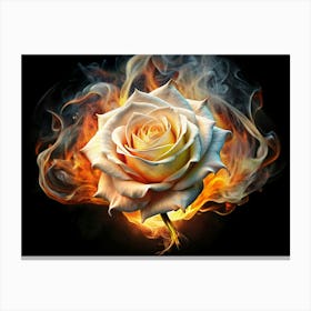 White Rose Surrounded By Fire Canvas Print