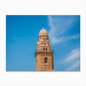 The Clock Tower Of The Abbey Of The Dormition Building At Mount Zion In Jerusalem Canvas Print