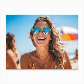 Happy Woman On The Beach Canvas Print