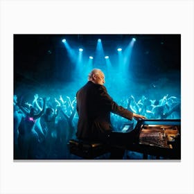 Elderly Pianist Cradled By The Glow Of Neon Lights In A Bustling Nightclub Fingers Tracing The Ivor 1 Canvas Print