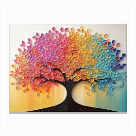 Vibrant Floral Tree with Colorful Leaves Adorns an Abstract 3d Canvas Print