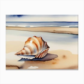 Seashell on the beach, watercolor painting 6 Canvas Print