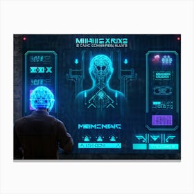 Cyber Interface Showing Neural Connectivity And Artificial Intelligence Fusion Sleek Holographic Pa (2) Canvas Print