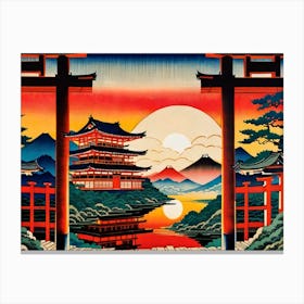 Japanese Sunset Landscape Canvas Print