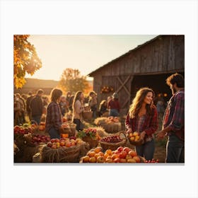 Autumn Harvest Festival On A Rustic Farm Overflowing Baskets Of Ripe Autumn Fruits Including Apple Canvas Print