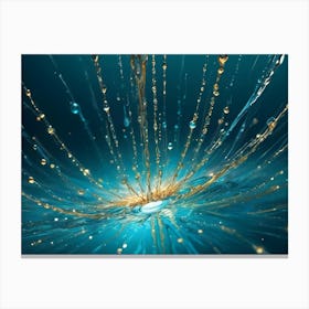 A Vibrant Splash Of Blue And Pink Paint With Metallic Spheres Creating A Dynamic And Abstract Composition Canvas Print