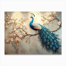 Peacock On A Branch 1 Canvas Print