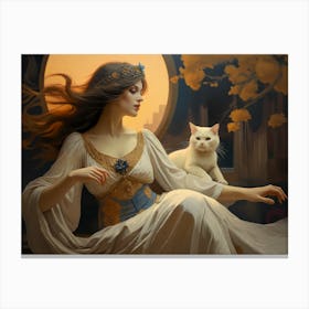 Art Nouveau Art Print with Girl Portrait Canvas Print