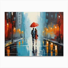 Couple Walking In The Rain 4 Canvas Print