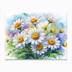 Watercolor Bouquet Of White Daisies Canvas Print