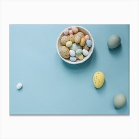 Easter Eggs On Blue Background Canvas Print