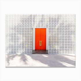 Parker Palm Springs Orange Door Entrance With Palm Tree Shadow Canvas Print
