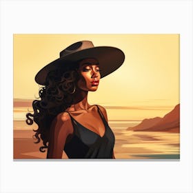 Illustration of an African American woman at the beach 40 Canvas Print
