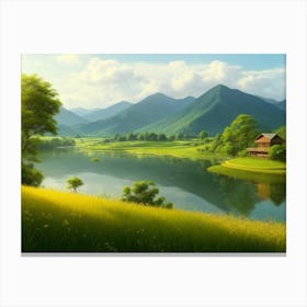 Serenity by the Lake: A Masterpiece of Landscape Art Canvas Print