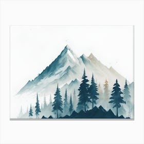 Mountain And Forest In Minimalist Watercolor Horizontal Composition 342 Canvas Print