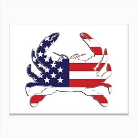 Blue Crab With An American Flag Design On A White Background Canvas Print