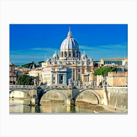 Rome, St Peter S Basilica Seen Over River Tiber Canvas Print