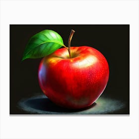 Red Apple With Leaf On A Black Background Canvas Print