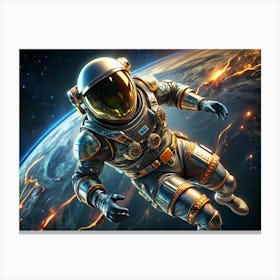 Astronaut Floating In Space With Earth In Background Canvas Print