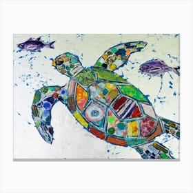Silver Sea Turtle In The Water Canvas Print