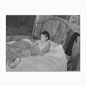Young Son Of Agricultural Day Laborer In Bed, Near Vian, Oklahoma, Sequoyah County By Russell Lee Canvas Print