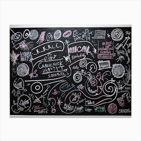 Blackboard Art Showcasing The Creative Chaos Of Chalk White Strokes Swirling With Abstract Circles A (2) Canvas Print