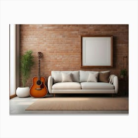 Acoustic Guitar and blank frame in living room 1 Canvas Print