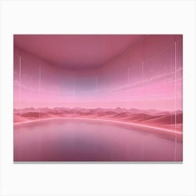 An Empty, Futuristic Room With A Panoramic View Of A Pink Desert Landscape With Mountains Canvas Print