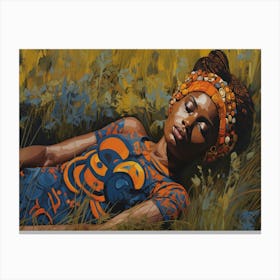 African Woman Laying In Grass Canvas Print